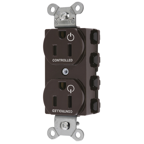 Hubbell Wiring Device-Kellems Straight Blade Devices, Receptacles, Duplex, SNAPConnect, Split Circuit, Controlled, 15A 125V, 2-Pole 3-Wire Grounding, Nylon, Brown SNAP5262C2